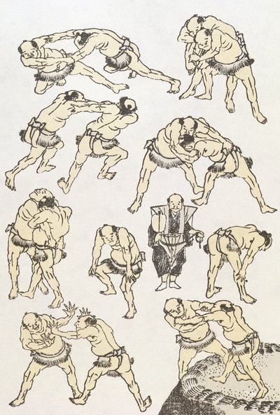 Manga: studi di gesti e posture di lottatori, pub. 1849 da Katsushika Hokusai