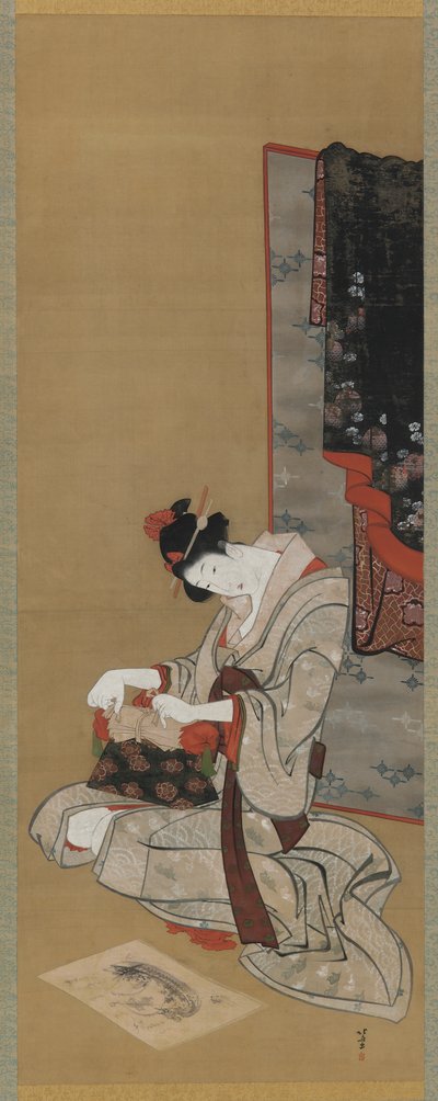 Usanza di Capodanno: Trucco la mattina di Capodanno, periodo Edo, c.1806-11 da Katsushika Hokusai