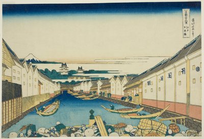 Ponte Nihonbashi a Edo (Edo Nihonbashi), dalla serie "Trentasei vedute del Monte Fuji (Fugaku sanjurokkei)" da Katsushika Hokusai