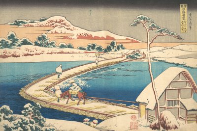 Vecchia vista del ponte di barche a Sano nella provincia di Kozuke, 1827-30 da Katsushika Hokusai