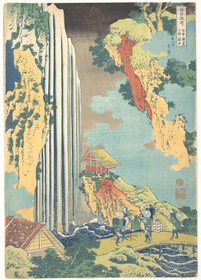 La cascata di Ono lungo la Kisokaidō (Kisokaidō Ono no bakufu), dalla serie “Un giro tra le cascate delle varie province” (Shokoku taki meguri) da Katsushika Hokusai