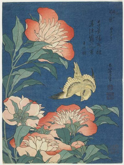 Peonie e canarino, c. 1833 da Katsushika Hokusai
