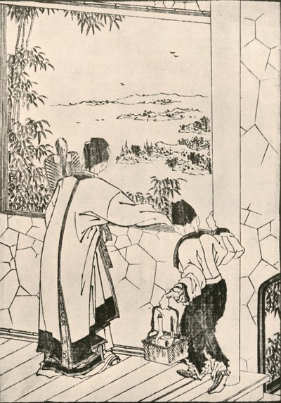 Persone che guardano fuori da una finestra da Katsushika Hokusai