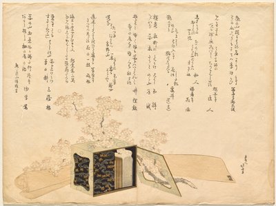 Porta pranzo laccato portatile e fiori di ciliegio da Katsushika Hokusai