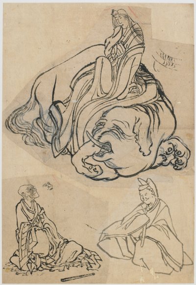 Schizzo preparatorio per La cortigiana Eguchi come il Bodhisattva Fugen da Katsushika Hokusai