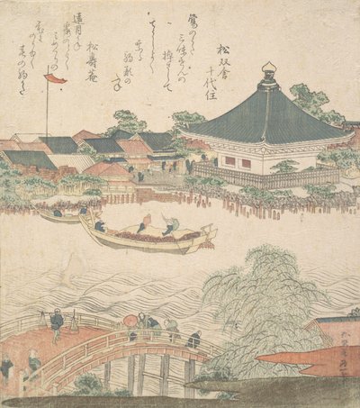 Scena fluviale con ponte in primo piano da Katsushika Hokusai