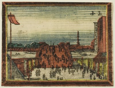 Ponte di Ryogoku, dalla serie Immagini in stile olandese: Otto vedute di Edo (Oranda gakyo Edo hakkei) da Katsushika Hokusai