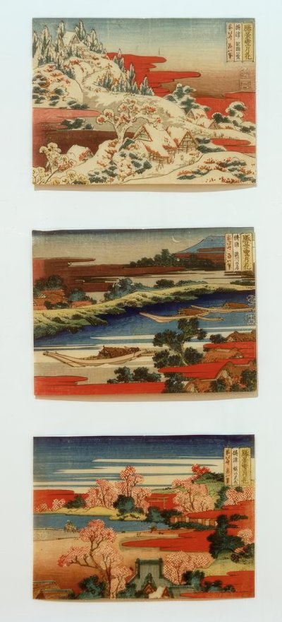 Neve, luna e fiori in bei paesaggi da Katsushika Hokusai