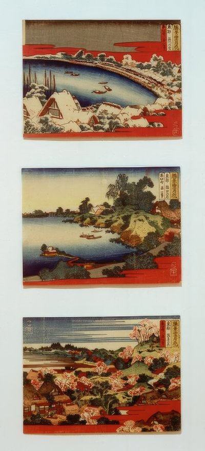 Neve, luna e fiori in bei paesaggi da Katsushika Hokusai