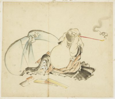 Hotei seduto che fuma una pipa da Katsushika Hokusai