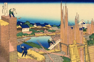 Serie di 36 vedute del Monte Fuji: la segheria a Honjo, Giappone da Katsushika Hokusai