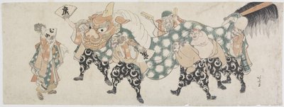 Sei dei maschi che eseguono la danza del leone da Katsushika Hokusai
