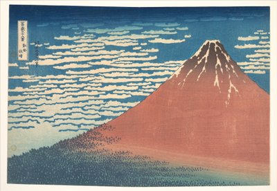 Vento del sud, cielo sereno (Gaifū kaisei), noto anche come “Fuji rosso”, dalla serie “Trentasei vedute del Monte Fuji” (Fugaku sanjūrokkei) da Katsushika Hokusai