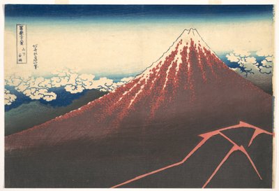 Tempesta ai piedi del Monte Fuji (Sanka no haku u), dalla serie “Le trentasei vedute del Monte Fuji” (Fugaku sanjūrokkei) da Katsushika Hokusai