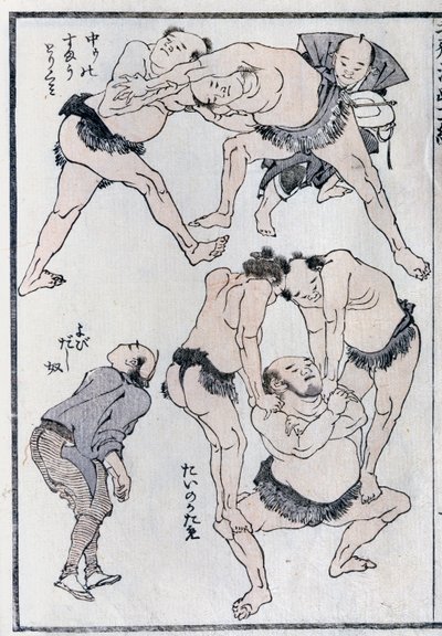 Studi di gesti e posture di lottatori, da un Manga da Katsushika Hokusai