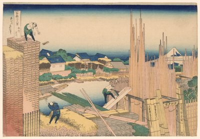 Cantiere di legname del fiume Tatekawa a Honjo (Honjo Tatekawa), dalla serie "Trentasei vedute del Monte Fuji (Fugaku sanjurokkei)" da Katsushika Hokusai