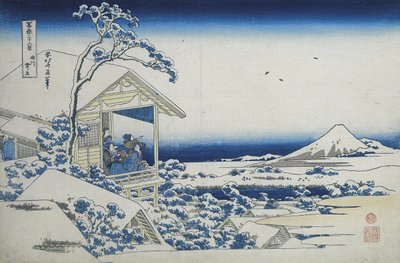 Casa da tè a Koishikawa, la mattina dopo una nevicata da Katsushika Hokusai