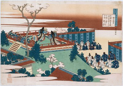 La poesia di Sojo Henjo, dalla serie "Le cento poesie raccontate dalla nutrice" da Katsushika Hokusai