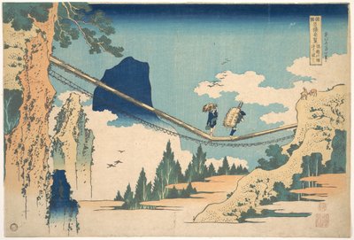 Il ponte sospeso al confine tra le province di Hida ed Etchū (Hietsu no sakai tsuribashi), dalla serie “Panorami straordinari dei ponti nelle varie province” (Shokoku meikyō kiran) da Katsushika Hokusai