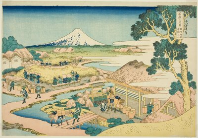 La piantagione di tè di Katakura nella provincia di Suruga (Sunshu Katakura chaen no Fuji), dalla serie "Trentasei vedute del Monte Fuji (Fugaku sanjurokkei)" da Katsushika Hokusai