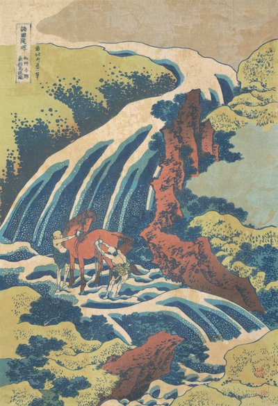 La cascata dove Yoshitsune lavò il suo cavallo a Yoshino nella provincia di Yamato, ca. 1832 da Katsushika Hokusai