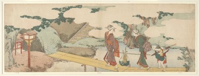 Due donne e un ragazzo sul lungomare da Katsushika Hokusai