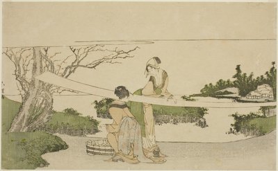 Due Donne che Stirano il Tessuto da Katsushika Hokusai