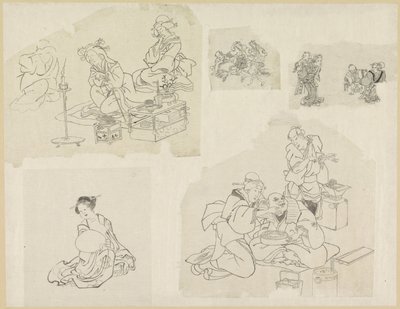 Cinque rappresentazioni di persone in diverse situazioni da Katsushika Hokusai