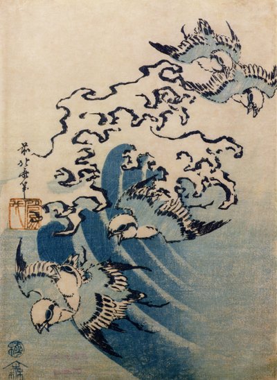 Onde e uccelli, c.1825 da Katsushika Hokusai