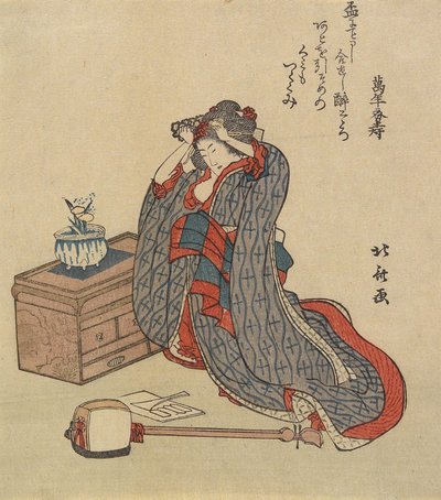 Donna che si sistema i capelli, 1797-1819 da Katsushika Hokusai