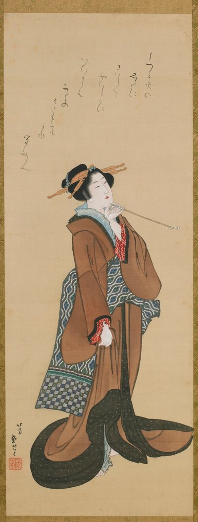 Donna con una pipa da tabacco da Katsushika Hokusai