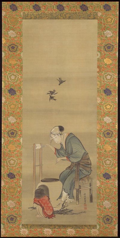 Donna che filava la seta da Katsushika Hokusai