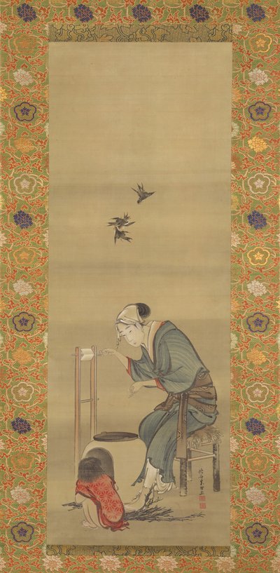 Donna che fila seta da Katsushika Hokusai