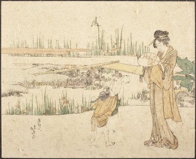 Donna e bambino in un giardino; frammento de “Il venditore di pesci rossi” da Katsushika Hokusai