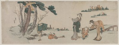 Donne che distraggono un bambino il cui aquilone è impigliato in un albero, c. 1800 da Katsushika Hokusai