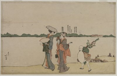 Donne e Bambini che Camminano Lungo il Fiume Sumida, primi anni del 1800 da Katsushika Hokusai