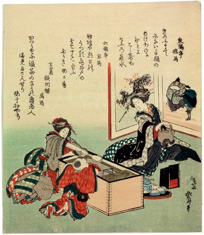 Donne e un ragazzo vicino al braciere Hibachi, 1816 da Katsushika Hokusai