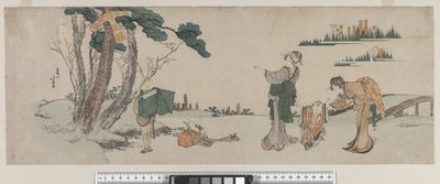 Donne che distraggono un bambino il cui aquilone è impigliato in un albero, Periodo Edo, c.1800 da Katsushika Hokusai