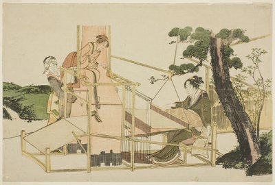 Donne che tessono al telaio da Katsushika Hokusai