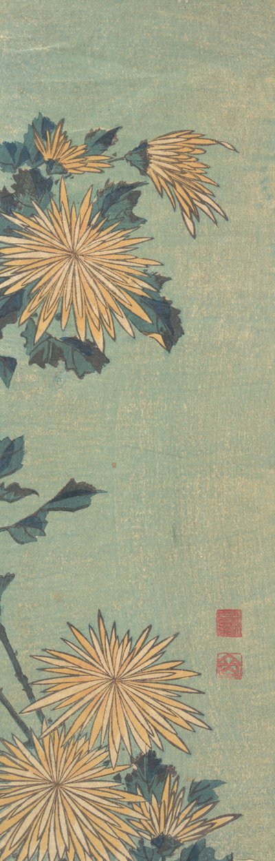 Crisantemi gialli su sfondo blu, ca. 1825 da Katsushika Hokusai