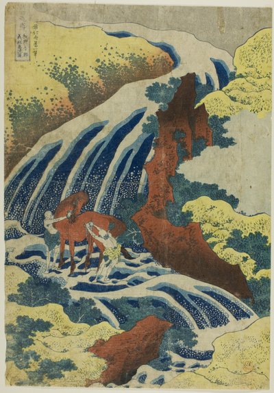 Cascata di lavaggio dei cavalli di Yoshitsune a Yoshino nella provincia di Yamato (Washu Yoshino Yoshitsune uma arai no taki) dalla serie "Un tour di cascate in varie province (Shokoku taki meguri)". da Katsushika Hokusai