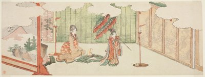 Giovane ragazza che balla in una villa nobiliare da Katsushika Hokusai