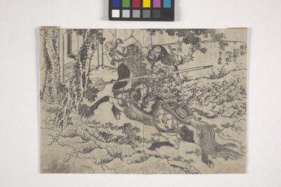 Rofu (Lu Bu) e Ch?hi (Zhang Fei), pagine da un romanzo illustrato da Katsushika II (fl.1820 50) Taito