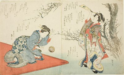 Due donne che giocano a volano da Katsushika Taito II