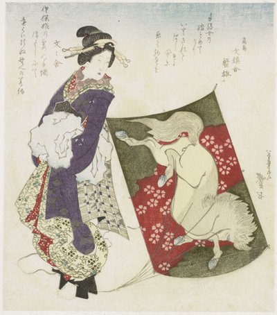 Donna in piedi sulla corda di un aquilone da Katsushika Taito II