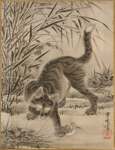 Gatto che cattura una rana da Kawanabe Kyosai