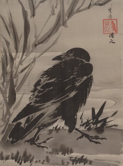 Corvo e canne vicino a un ruscello da Kawanabe Kyosai