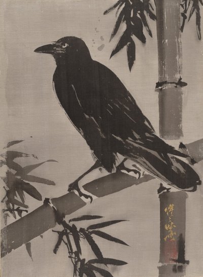 Corvo su un ramo di bambù, ca. 1887 da Kawanabe Kyosai