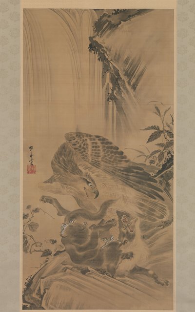 Aquila che attacca un leone di montagna da Kawanabe Kyosai