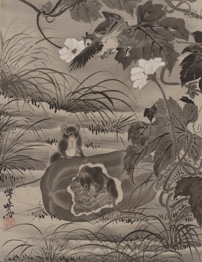 Topi in un melone, ca. 1887 da Kawanabe Kyosai